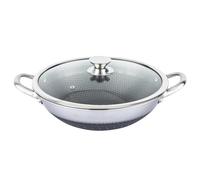 4BIG.fun Asia Wok Poêle wok en acier inoxydable 36 cm anti-adhésive avec couvercle en verre Passe au four à induction