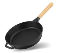 4BIG.fun Brizoll Poêle à frire en fonte ronde avec manche en bois Diamètre 24 cm Profondeur 47 mm Compatible avec tous les types de cuisinières