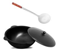 4BIG.fun Kazan 16L Rond Couvercle Namangan Pot de camping Kazan Wok Chaudron Camping BBQ Asia Spatule à mousse