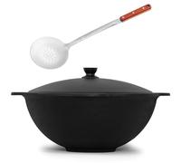 4BIG.fun Kazan en fonte 12 l avec louche à mousse Naman Kazan Ouzbek avec couvercle Cast Iron Chaudron Uzbek Camping Uzbek Asia Wok avec couvercle en aluminium