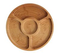 4BIG.fun Plateau de service en bois naturel de 25 cm de diamètre avec 4 compartiments divisés, assiette de service pour entrées, fromages et collations, plateau en bois pour viande et fromage, plateau
