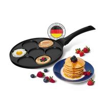 4BIG.fun Poêle à crêpes de 26 cm de diamètre, triple revêtement antiadhésif, compatible induction, 7 trous, en fonte d'aluminium, pour œufs, crêpes et Blinis