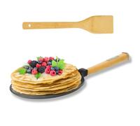 4big.fun Poêle à crêpes en fonte avec manche en bois amovible et spatule en de 22 cm de diamètre Compatible tous feux dont induction Diamètre du fond : 184 mm
