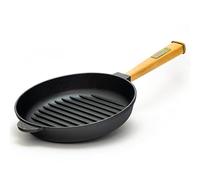 4BIG.fun Poêle à griller - Diamètre : 24 cm - Ronde - En fonte - Avec bandes de cuisson - Convient pour barbecue à gaz, four, foyer, tous types de feux, y compris induction