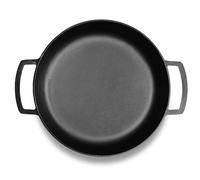 4BIG.fun Poêle en fonte Ø 34 cm - Poêle à frire avec deux poignées - Faitout en fonte - Poêle de service, cocotte, sauteuse adaptée pour barbecue à gaz, four, foyer, tous feux dont induction