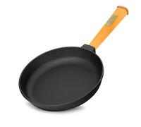 4BIG.fun Poêle en fonte de 20 cm de 39 mm de haut avec manche en bois - Poele ronde - Poêle à frire à induction - Convient pour barbecue à gaz, four, foyer et tous feux dont induction