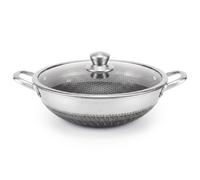 4BIG.fun Wok Poêle à sauter en acier inoxydable 32 cm Structure alvéolaire antiadhésive avec couvercle en verre Wok pour ragoûts résistant au four et à l'induction