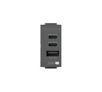 4box - Bloc d'alimentation USB CCA 20 W compatible Bticino® LivingLight™ pour charger vos appareils sans avoir besoin d'alimentation. 3 connecteurs : deux de type C et un type A. Couleur anthracite