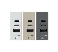 4box - USB PD 20 W CCA pour Vimar Ligne. Équipé de deux connecteurs de type C et d'un type A sur un seul module. 3 coques incluses. Permet le chargement sans l'utilisation des alimentations