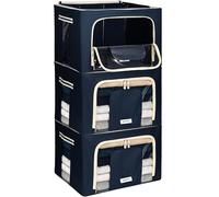 4CONVY Sacs de Rangement pour Vêtements avec Fermeture Éclair et Cadre en Métal - Housse de Rangement pour Couette, Draps - Boîtes de Rangement pour Vêtements Empilables, Robustes et Stables - 3x66L