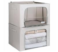 4CONVY Sacs de Rangement pour Vêtements avec Fermeture Éclair et Cadre en Métal - Housse de Rangement pour Couette, Draps - Boîtes de Rangement pour Vêtements Empilables, Robustes et Stables - 2x66L