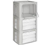 4CONVY Sacs de Rangement pour Vêtements avec Fermeture Éclair et Cadre en Métal - Housse de Rangement pour Couette, Draps - Boîtes de Rangement pour Vêtements Empilables, Robustes et Stables - 3x100L