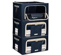 4CONVY Sacs de Rangement pour Vêtements avec Fermeture Éclair et Cadre en Métal - Housse de Rangement pour Couette, Draps - Boîtes de Rangement pour Vêtements Empilables, Robustes et Stables - 3x24L