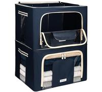 4CONVY Sacs de Rangement pour Vêtements avec Fermeture Éclair et Cadre en Métal - Housse de Rangement pour Couette, Draps - Boîtes de Rangement pour Vêtements Empilables, Robustes et Stables - 2x66L