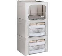 4CONVY Sacs de Rangement pour Vêtements avec Fermeture Éclair et Cadre en Métal - Housse de Rangement pour Couette, Draps - Boîtes de Rangement pour Vêtements Empilables, Robustes et Stables - 3x66L