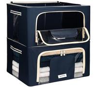 4CONVY Sacs de Rangement pour Vêtements avec Fermeture Éclair et Cadre en Métal - Housse de Rangement pour Couette, Draps - Boîtes de Rangement pour Vêtements Empilables, Robustes et Stables - 2x24L