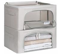 4CONVY Sacs de Rangement pour Vêtements avec Fermeture Éclair et Cadre en Métal - Housse de Rangement pour Couette, Draps - Boîtes de Rangement pour Vêtements Empilables, Robustes et Stables - 2x24L