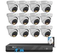 4COVR DLY97KA5M1612 Kit caméra de surveillance PoE 16CH avec audio 2 voies et vision nocturne couleur double lumière, reconnaissance de personnes/véhicule, NVR 4K avec disque dur 4 To, caméra