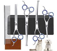 4CR Ciseaux de Toilettage Chien Professionnel - Kit Avec Peigne, Acier Inoxydable Tranchant, Tête Arrondie