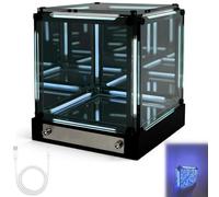 4D Acrylic Cube LED Bedside Lamp - Infinite Mirror Cube Light, USB-C Rechargeable Gamer Desk Decor, Futuristic Ambient Light for Bedroom & Living Room, Gift for Boys & Men (Blue)