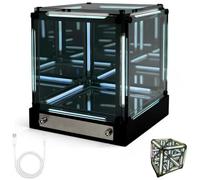 4D Acrylic Cube LED Bedside Lamp - Infinite Mirror Cube Light, USB-C Rechargeable Gamer Desk Decor, Futuristic Ambient Light for Bedroom & Living Room, Gift for Boys & Men (White)
