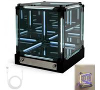 4D Acrylic Cube LED Bedside Lamp - Infinite Mirror Cube Light, USB-C Rechargeable Gamer Desk Decor, Futuristic Ambient Light for Bedroom & Living Room, Gift for Boys & Men (Blue-Warm)