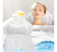 4D Ergonomique Oreiller Bain avec 6 Ventouses Puissantes, Coussin Baignoir pour Soutien Tête Nuque Epaules Dos,Oreiller Baignoire Maille Aérée Anti-dérapant Amovible,Accessoires pour Spa Home