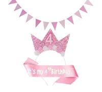 4e anniversaire fille, cadeaux de décoration, drapeau, 4 ans, belle couronne, ensemble de 2 pièces, décoration de fête à thème princesse