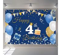 4ème anniversaire décoration garçon fille bannière quatrième anniversaire bleu Happy 4th Birthday tissu panneau affiche 4e anniversaire bannière fond anniversaire décoration fête d'anniversaire