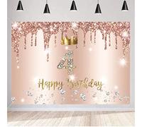 4ème anniversaire fille décoration quatrième anniversaire bannière or rose joyeux 4th anniversaire tissu panneau affiche 4e anniversaire fond bannière fille fête d'anniversaire décoration