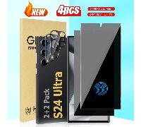 4en1 Compatible avec Samsung S24 Ultra 2 pièces Protecteur d'écran en verre trempé anti-espion + 2 pièces Protecteur d'objectif de caméra anti-espion anti-rayures anti-chute, Convient pour Samsung Z F
