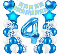 4er Anniversaire Décorations,Anniversaire Ballon bleu Kit,4 Ans Décorations d'anniversaire garçons,Bannière Joyeux Anniversaire,Balloons Confetti,Banderole Joyeux Anniversaire Kit
