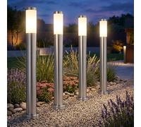 Ensemble de 4 lampes sur pied LED en acier inoxydable éclairage de chemin de jardin éclairage de base de patio argent