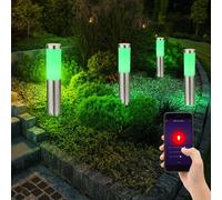 4er Set Smart RGB LED Embase Lampes Extérieur Jardin Inox Pied Lumières Dimmable