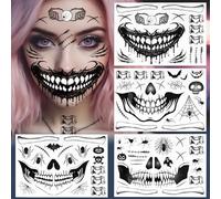 4Feuilles Autocollants Halloween Tatouages Temporaires Bouche Cicatrices Chauve-souris Araignée Citrouille Tatouages Ephémères Tattoos Étanche Décoration DIY pour Fête Halloween