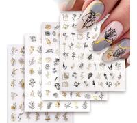 4feuilles Sticker Ongle Plante Nail Art Autocollant Ongle Noir Doré Décoration Adhésif Manucure (Branches Et Feuilles)