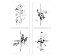 4feuilles Tatouages Éphémères Géométriques, Imperméables Et Longue Durée, Avec Des Lignes Évoquant Des Anges Déchus, Pour Des Bras Et Des Mains Au Style Rétro.