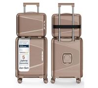 4FLY Set Cabine Rigide léger 2 pièces, Trousse de Toilette (18 L) et Valise Cabine (54×36×19 cm, 30L), Serrure TSA, Port USB-A USB-C, roulettes Doubles, poignée télescopique Aluminium