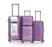 4FLY Set de valises rigides légères 4 pièces, Set avec Serrure TSA, Double Fermeture éclair, roulettes Doubles et poignée télescopique en Aluminium, Trousse de Toilette, Cabine et soute