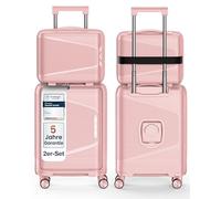 4FLY Valise de voyage rigide légère et ensemble de valises - Valise à roulettes avec serrure TSA, doubles roulettes, poignée télescopique en aluminium et double fermeture éclair, trousse de beauté