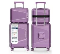 4FLY Valise de voyage rigide légère et ensemble de valises - Valise à roulettes avec serrure TSA, doubles roulettes, poignée télescopique en aluminium et double fermeture éclair, trousse de beauté