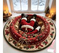4FT 3D Christmas Round Rug, Optical Illusion Christmas Rug for Indoor Outdoor Use, Non-Slip Washable Cozy Santa Claus Decorative Rugs for Living Room Homes Entryway