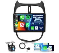 4G+64G 8 Cœur Autoradio pour Peugeot 206/Peugeot 206CC/Citroen C2 2002-2010 Android Écran Tactile 9 Pouces GPS Carplay Android Auto, Hodozzy Radio 2 Din Bluetooth DSP WiFi RDS, Écran pour Citroen C2