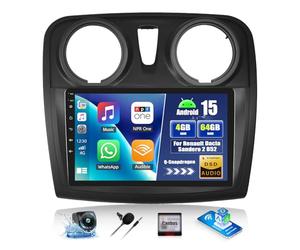 4G+64G 8 Cœurs Qualcomm Android 15 Autoradio pour Renault Dacia Sandero 2 B52 2012-2019 avec CarPlay Android Auto sans Fil, 9“ Écran Tactile avec GPS WiFi Bluetooth FM/RDS DSP EQ SWC Caméra Arrière