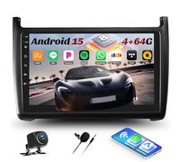 4G+64G 8Core CAMECHO Autoradio Android 15 pour VW Volkswagen Polo 2008-2020 avec Navi Carplay Android Auto, 9 Pouces Touch Radio 2Din avec GPS WiFi Bluetooth 5.1 FM/RDS Radio SWC Caméra de recul&MIC