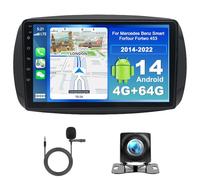 4G+64G Android 14 Autoradio pour Mercedes Benz Smart Forfour Fortwo 453 2014-2022 avec sans Fil CarPlay Android Auto 9 Pouces Radio avec GPS WiFi Bluetooth FM RDS SWC Microphone+Caméra de Recul