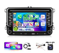 4G/64G Podofo 7" Autoradio Bluetooth pour VW Golf 5/6 Polo Passat Skoda Touran Tiguan Seat Carplay Android Auto sans Fil,Type-C/USB,WiFi GPS Navi RDS/FM DSP,Android 15 Radio 2 DIN caméra de recul AHD