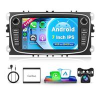4G+64G sans Fil Carplay Android Autoradio pour Ford Focus II mk2 Mondeo S-Max C-Max Galaxy Kuga 7 Pouces Autoradio avec Android Auto Navi GPS WiFi Mirror Link Bluetooth FM/RDS/32 EQ Caméra de Recul