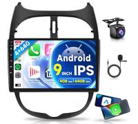 4G+64G Sans Fil Carplay Android Autoradio pour Peugeot 206 206CC 206SW 2000-2016 Citroen C2 2002-2010 avec Android Auto GPS Navi WiFi 9 Pouces Autoradio avec Bluetooth FM/RDS/32 EQ/SWC Caméra de Recul