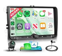 4G+64G sans Fil Carplay Android Autoradio pour VW Golf 5 6 Passat Polo Tiguan Touran Caddy Skoda Seat 9 Pouces Autoradio avec Android Auto GPS Navi WiFi Bluetooth FM/RDS/32EQ/USB/SWC Caméra de Recul